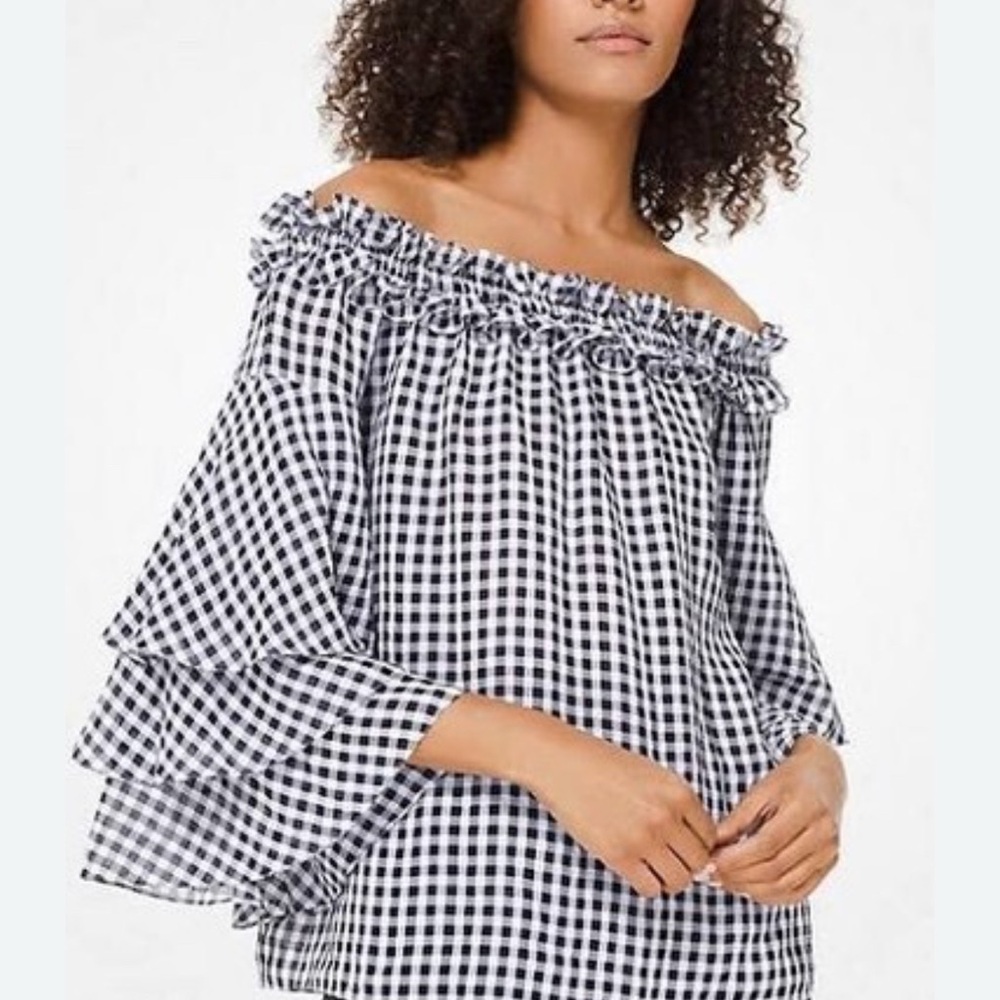 Michael Kors Collection Black and White Gingham Blouse